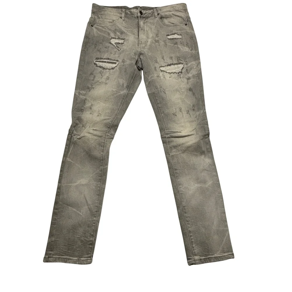 Smoke Rise Mens Gray Distressed Slim Fit Jeans JP22508DTZ Size 34x32 Streetwear
